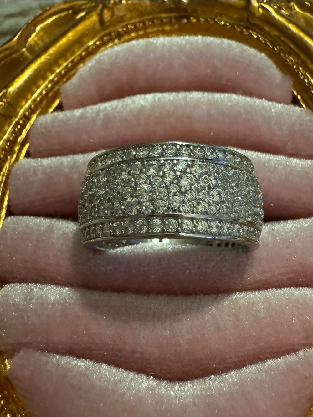 Wide Pavé Crystal Rhinestone Statement Band Ring Silver Tone Size 10 - Picture 6 of 8